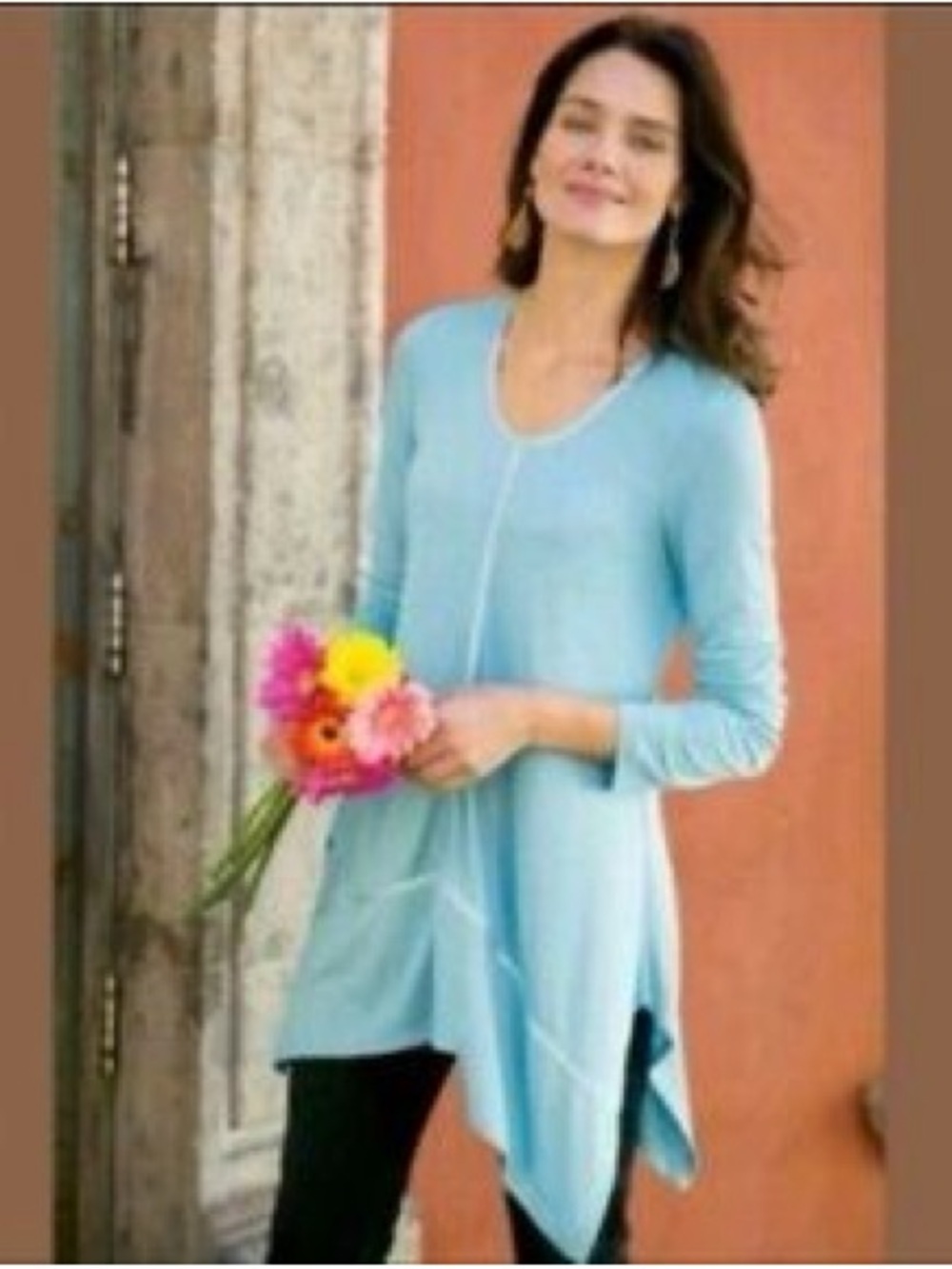 Soft Surroundings Blue Metallic Sofia Swing Long Sleeve Tunic Top Size PM